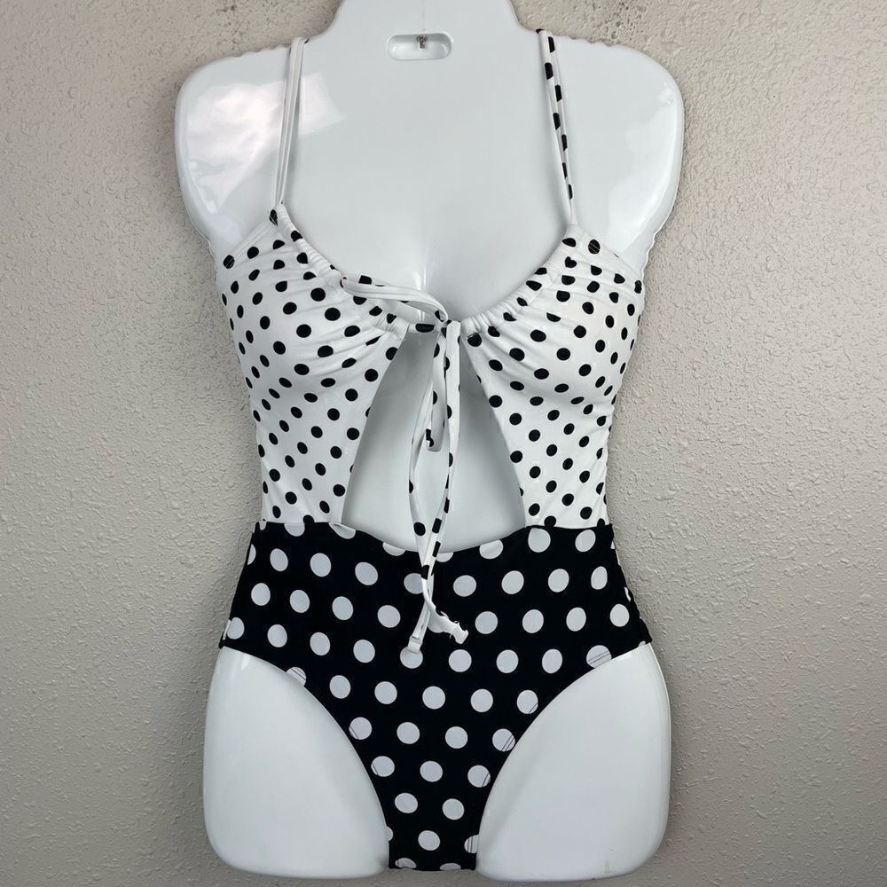 NWT Hula Honey Black and White Polka Dot One Piece Swim Suit Size S